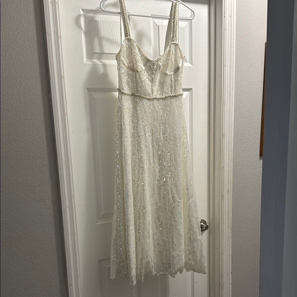 Lulus White Sequin Midi Dress